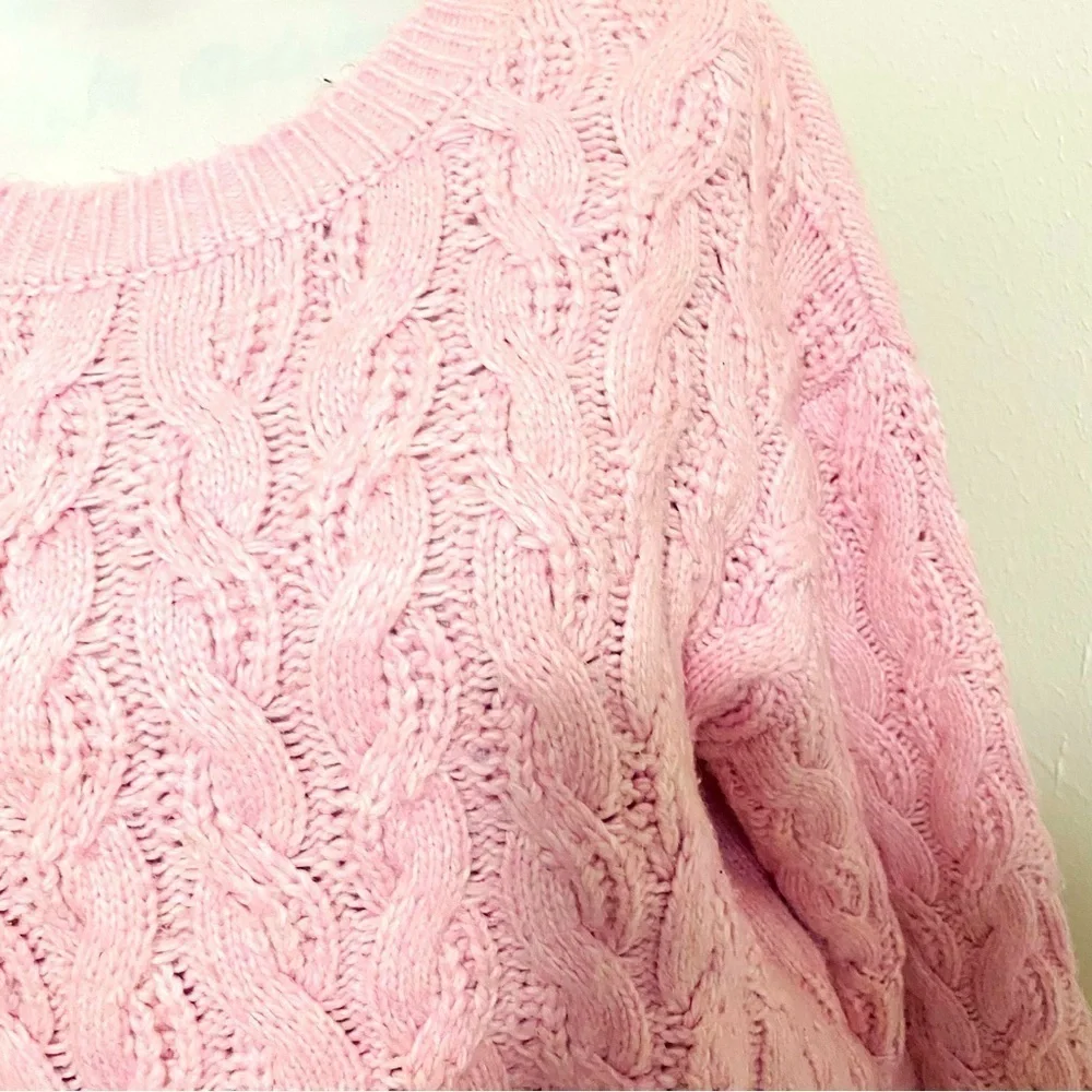 Jessica Simpson Pink Rose Cable Knit Sweater Pullover Crop Size Large Comfy
